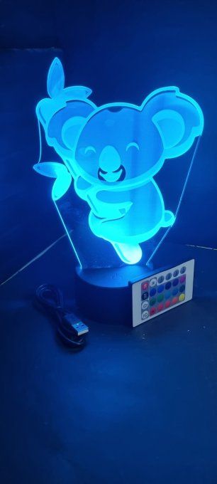 Lampe led 3D Koala, veilleuse, éclairage, illusion, déco, cadeau