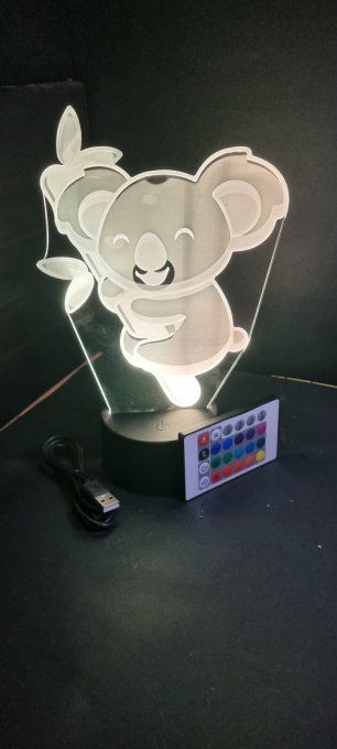 Lampe led 3D Koala, veilleuse, éclairage, illusion, déco, cadeau