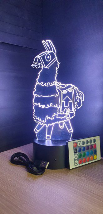 Lampe led 3D Lama, veilleuse, idée cadeau, jeux video, geek, déco, illusion, chevet, éclairage