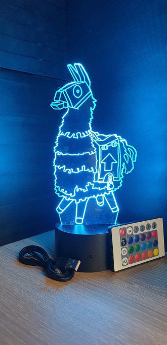 Lampe led 3D Lama, veilleuse, idée cadeau, jeux video, geek, déco, illusion, chevet, éclairage