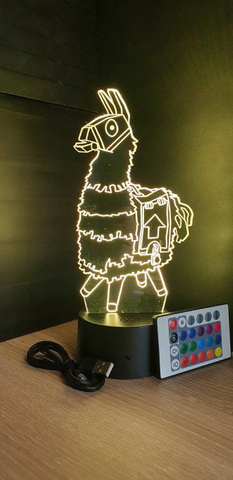 Lampe led 3D Lama, veilleuse, idée cadeau, jeux video, geek, déco, illusion, chevet, éclairage