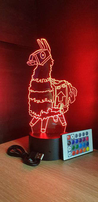 Lampe led 3D Lama, veilleuse, idée cadeau, jeux video, geek, déco, illusion, chevet, éclairage