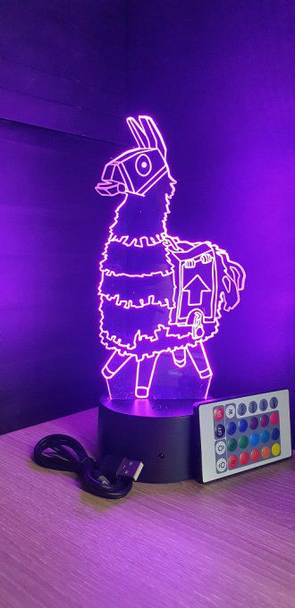 Lampe led 3D Lama, veilleuse, idée cadeau, jeux video, geek, déco, illusion, chevet, éclairage
