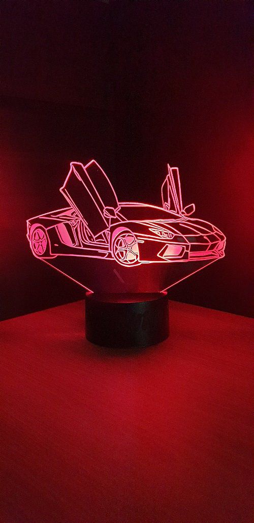 Lampe led 3D Lamborghini, voiture ,veilleuse, chevet, néon, idée cadeau, déco, illusion, bureau