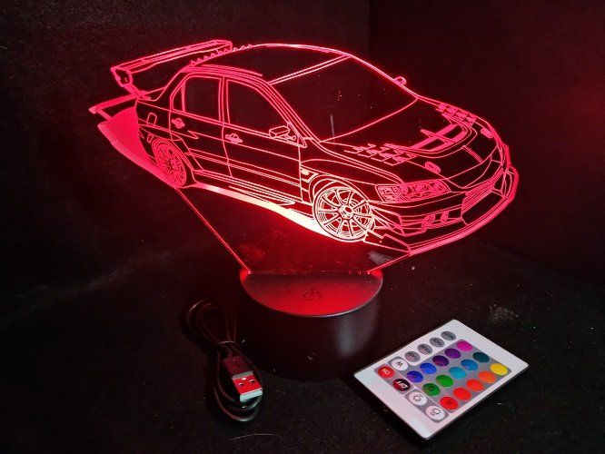 Lampe led 3D Mitsubishi Lancer EVO VIII, retro, voiture, veilleuse, chevet, cadeau, déco, illusion