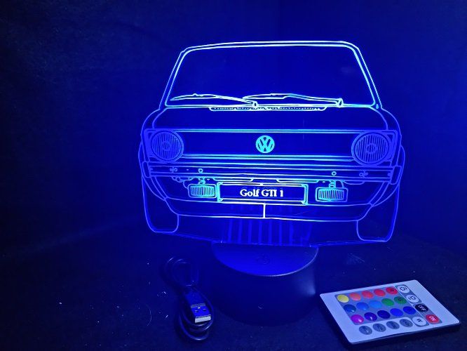 Lampe led 3D Volkswagen Golf GTI, retro, voiture, veilleuse, chevet, cadeau, déco, illusion