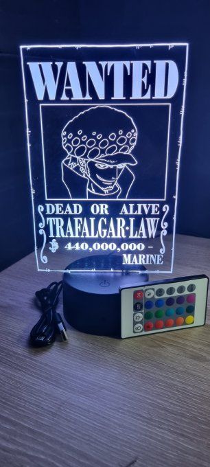 Lampe led 3D Trafalgar Law Wanted, manga, veilleuse, idée cadeau, dessin animé, déco, chevet