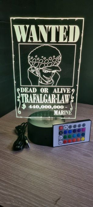 Lampe led 3D Trafalgar Law Wanted, manga, veilleuse, idée cadeau, dessin animé, déco, chevet