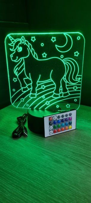 Lampe led 3D Licorne Arc en ciel, veilleuse, éclairage, illusion, déco