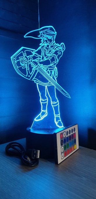 Lampe led 3D Link bouclier épée, Zelda, console, jeux vidéo, veilleuse, illusion, personnalisable