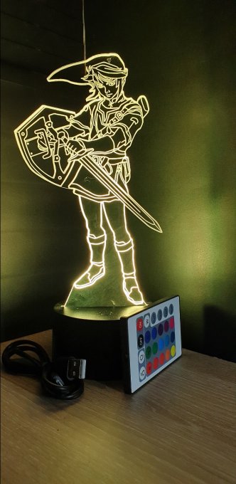 Lampe led 3D Link bouclier épée, Zelda, console, jeux vidéo, veilleuse, illusion, personnalisable
