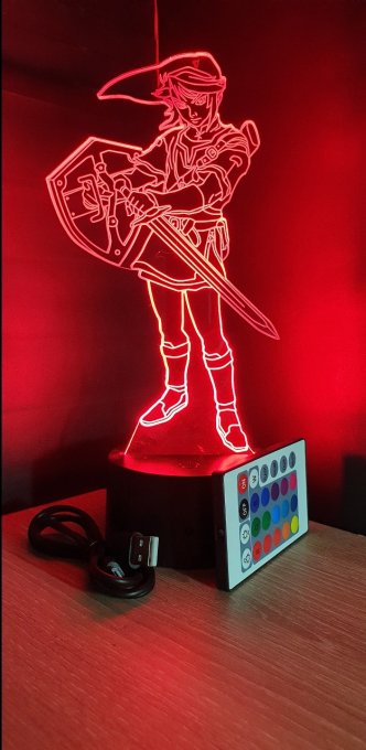 Lampe led 3D Link bouclier épée, Zelda, console, jeux vidéo, veilleuse, illusion, personnalisable