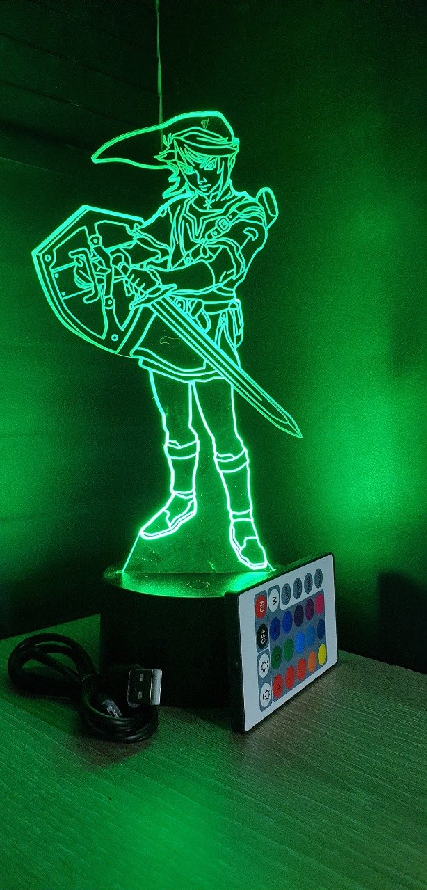 Lampe led 3D Link bouclier épée, Zelda, console, jeux vidéo, veilleuse, illusion, personnalisable