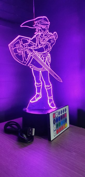 Lampe led 3D Link bouclier épée, Zelda, console, jeux vidéo, veilleuse, illusion, personnalisable