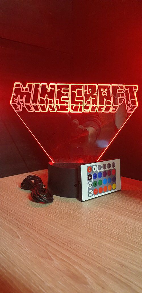 Lampe led 3D Logo Minecraft, veilleuse, idée cadeau, jeux video, geek, déco, illusion, chevet
