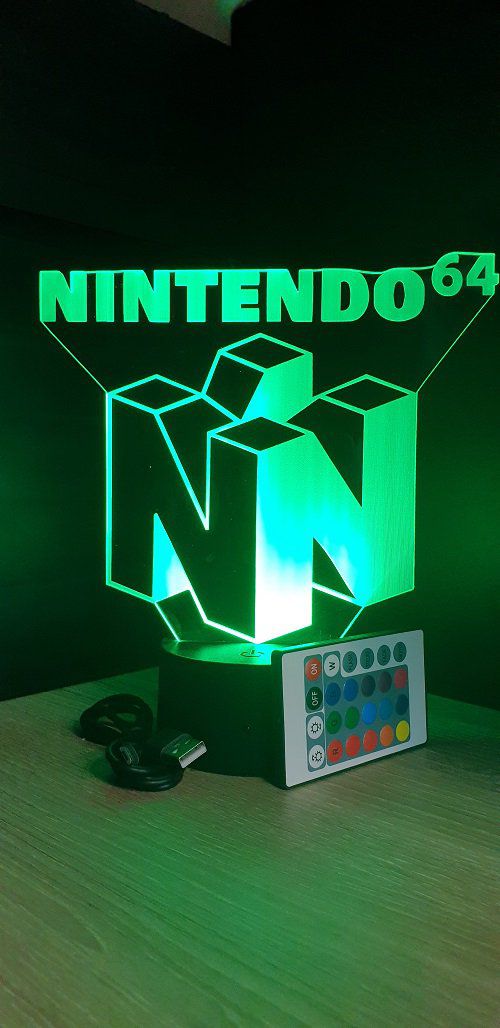 Lampe led 3D Logo Nintendo 64, console, veilleuse, cadeau, jeux video, geek, déco, illusion, chevet