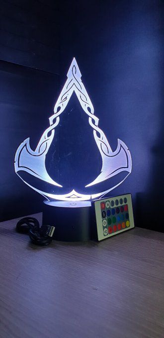 Lampe led 3D Logo Assassin's Creed, veilleuse, idée cadeau, jeux video, geek, déco, illusion