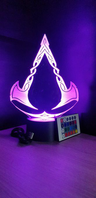 Lampe led 3D Logo Assassin's Creed, veilleuse, idée cadeau, jeux video, geek, déco, illusion
