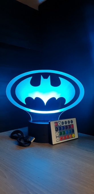 Lampe led 3D Logo Batman, DC Comics, veilleuse, déco, illusion, chevet