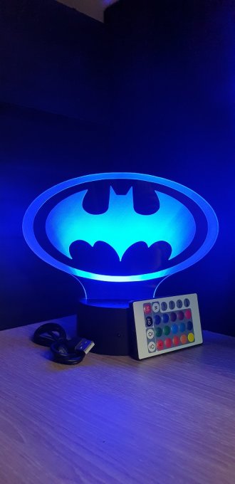 Lampe led 3D Logo Batman, DC Comics, veilleuse, déco, illusion, chevet