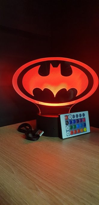 Lampe led 3D Logo Batman, DC Comics, veilleuse, déco, illusion, chevet