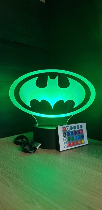 Lampe led 3D Logo Batman, DC Comics, veilleuse, déco, illusion, chevet