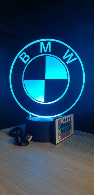 Lampe led 3D logo BMW, Moto, veilleuse, chevet, néon, idée cadeau, déco, illusion, bureau, lumière 