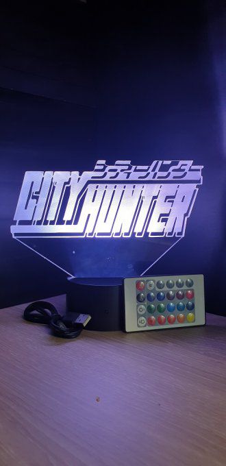 Lampe led 3D Logo City hunter, veilleuse, idée cadeau, manga, animés, scan, déco, illusion, chevet