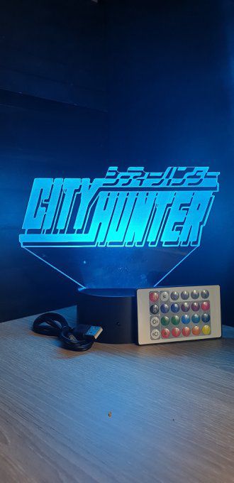 Lampe led 3D Logo City hunter, veilleuse, idée cadeau, manga, animés, scan, déco, illusion, chevet