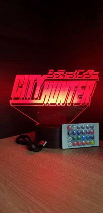 Lampe led 3D Logo City hunter, veilleuse, idée cadeau, manga, animés, scan, déco, illusion, chevet