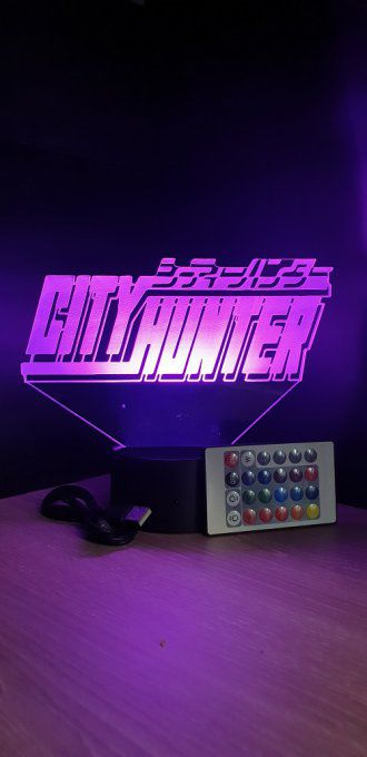 Lampe led 3D Logo City hunter, veilleuse, idée cadeau, manga, animés, scan, déco, illusion, chevet