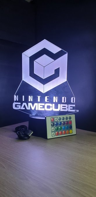Lampe led 3D Logo Nintendo Gamecube, veilleuse, idée cadeau, jeux video, geek, déco, illusion