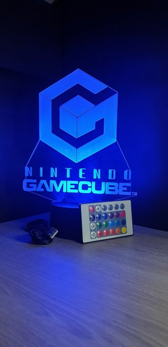 Lampe led 3D Logo Nintendo Gamecube, veilleuse, idée cadeau, jeux video, geek, déco, illusion