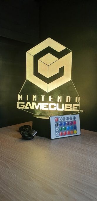 Lampe led 3D Logo Nintendo Gamecube, veilleuse, idée cadeau, jeux video, geek, déco, illusion