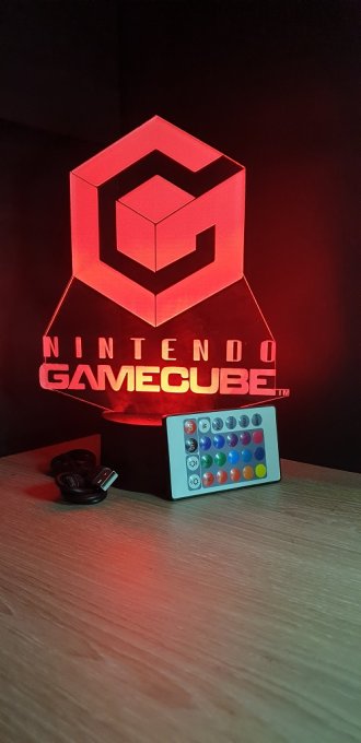 Lampe led 3D Logo Nintendo Gamecube, veilleuse, idée cadeau, jeux video, geek, déco, illusion