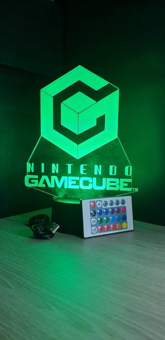 Lampe led 3D Logo Nintendo Gamecube, veilleuse, idée cadeau, jeux video, geek, déco, illusion