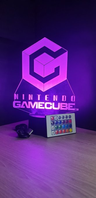 Lampe led 3D Logo Nintendo Gamecube, veilleuse, idée cadeau, jeux video, geek, déco, illusion