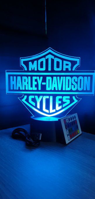 Lampe led 3D Logo Harley Davidson, Moto, marque, néon, déco, illusion