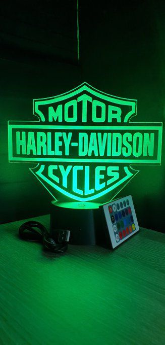 Lampe led 3D Logo Harley Davidson, Moto, marque, veilleuse, lampe de chevet, néon, déco, illusion