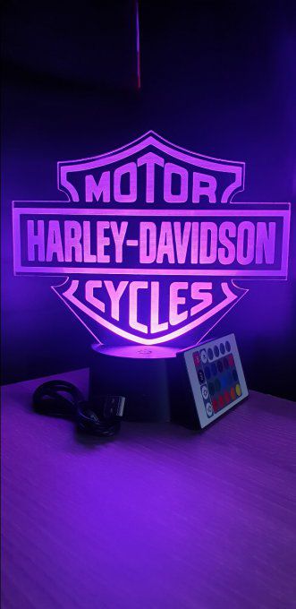 Lampe led 3D Logo Harley Davidson, Moto, marque, veilleuse, lampe de chevet, néon, déco, illusion