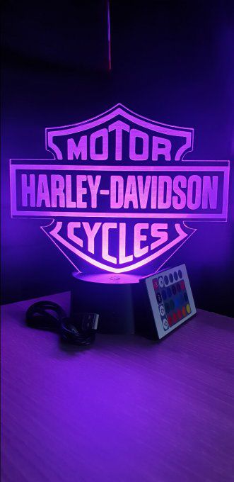 Lampe led 3D Logo Harley Davidson, Moto, marque, néon, déco, illusion