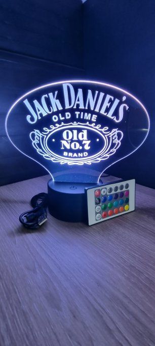 Lampe led 3D Logo Jack Daniel's, Whisky, marque, néon, déco, illusion