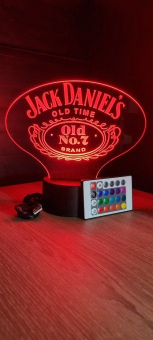 Lampe led 3D Logo Jack Daniel's, Whisky, marque, veilleuse, lampe de chevet, néon, déco, illusion
