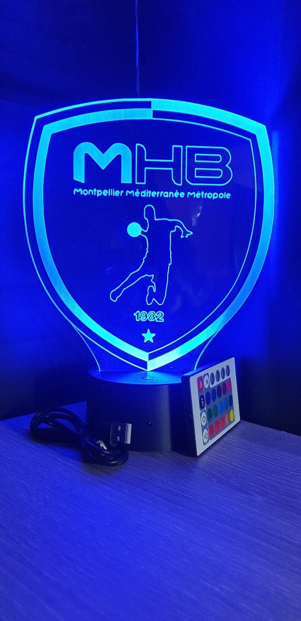 Grav'stylé: Lampe led 3D Montpellier Handball, déco, illusion, chevet