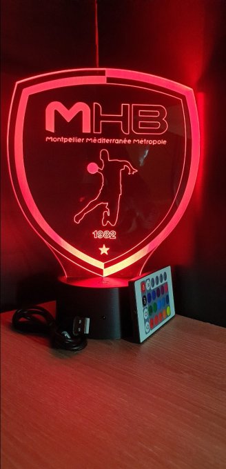 Lampe led 3D Logo Montpellier Handball, veilleuse, chevet, néon, idée cadeau, déco, illusion