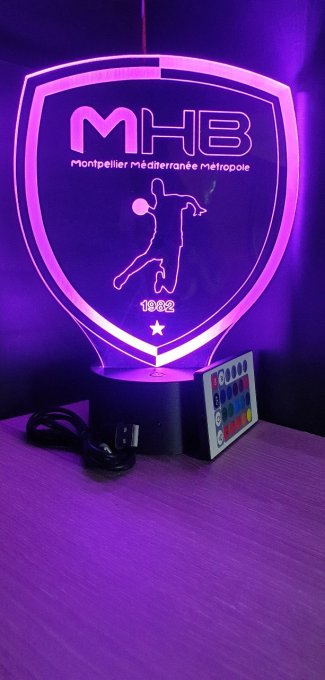 Lampe led 3D Logo Montpellier Handball, veilleuse, chevet, néon, idée cadeau, déco, illusion