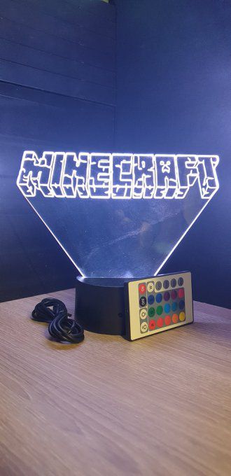 Lampe led 3D Logo Minecraft, veilleuse, idée cadeau, jeux video, geek, déco, illusion, chevet