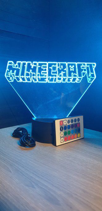 Lampe led 3D Logo Minecraft, veilleuse, idée cadeau, jeux video, geek, déco, illusion, chevet
