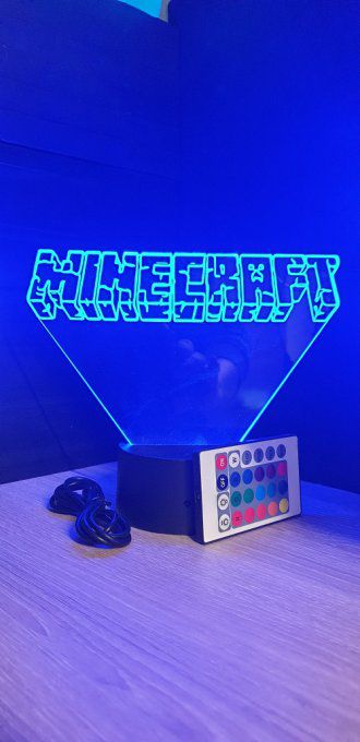 Lampe led 3D Logo Minecraft, veilleuse, idée cadeau, jeux video, geek, déco, illusion, chevet