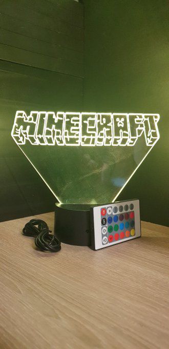Lampe led 3D Logo Minecraft, veilleuse, idée cadeau, jeux video, geek, déco, illusion, chevet